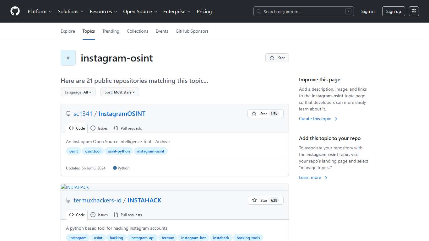instagram-osint · GitHub Topics · GitHub